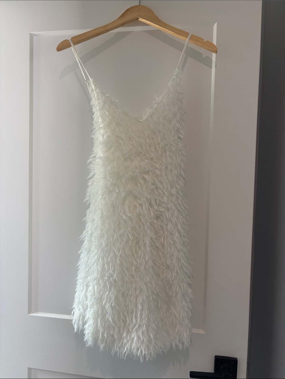 Glamorous White Feather-Trim Satin Cami Dress
